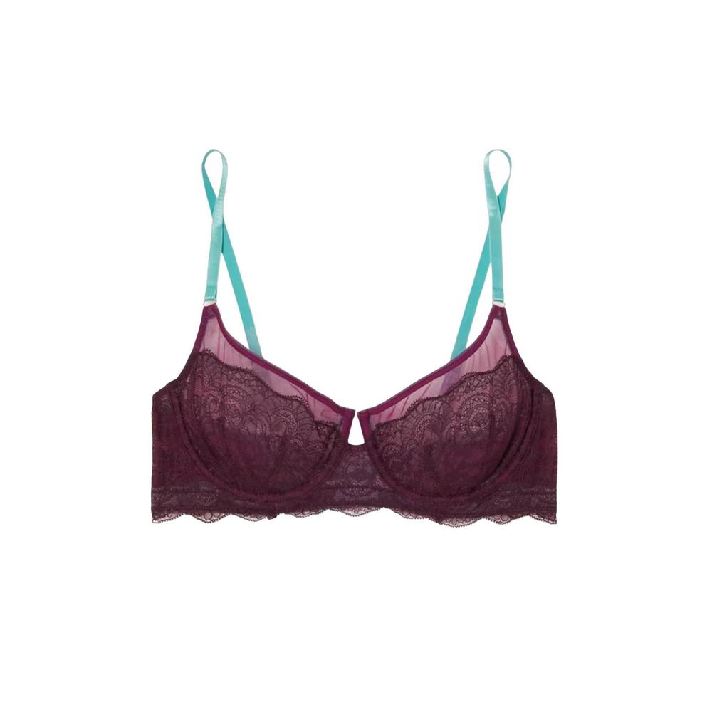 Lace Underwire Bra with Contrast Straps - Plum